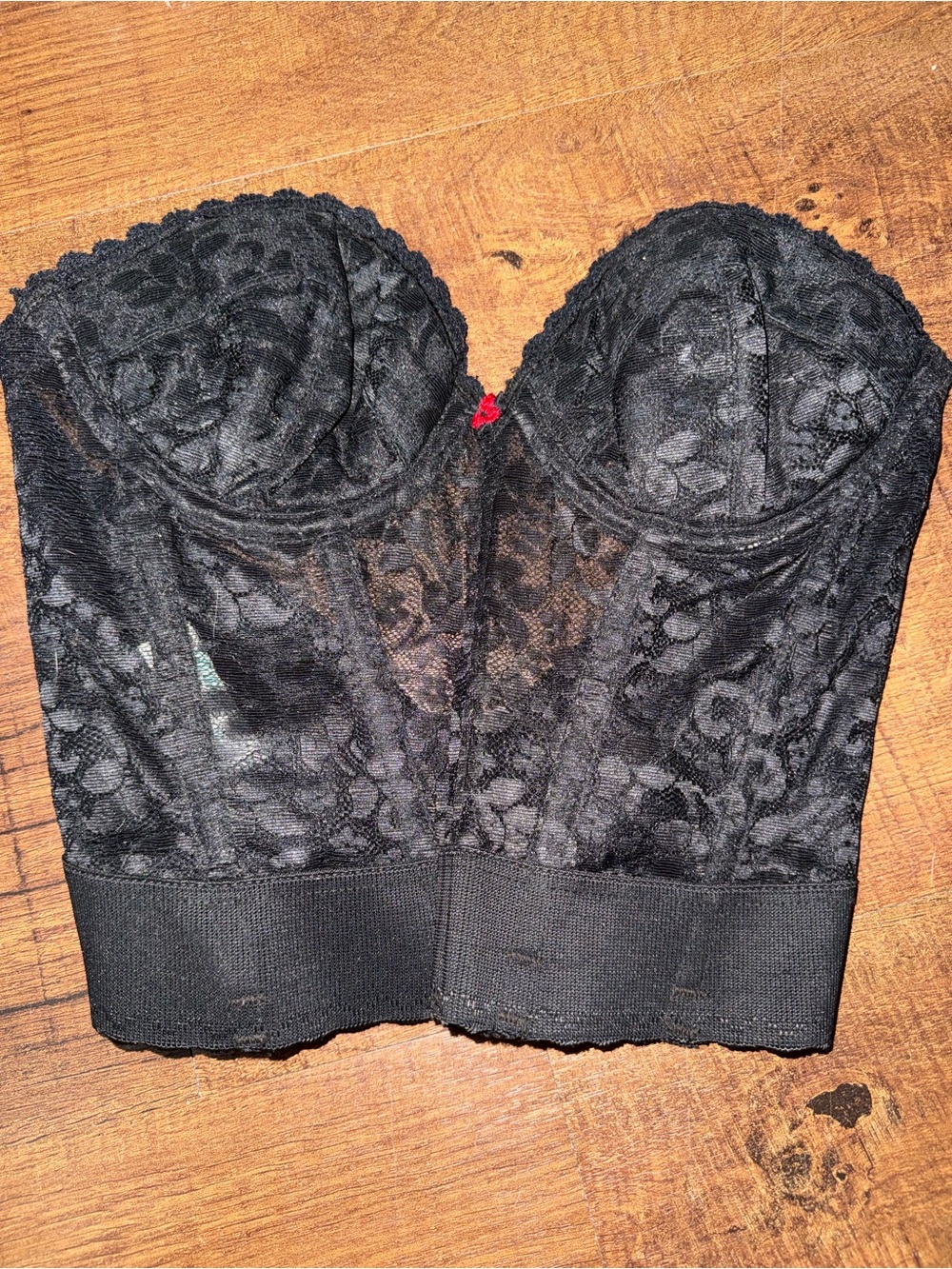 Longline Black Lace Bustier Top with Floral Overlay